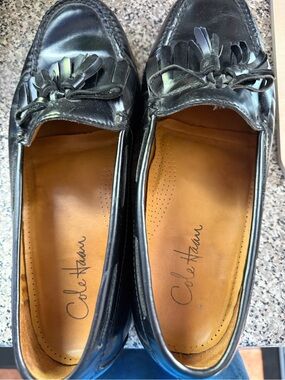 Cole Haan Black Leather Tassel Penny Loafers